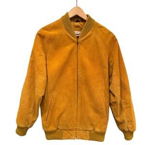 Vintage Talbots Unisex XS Mustard Gold Suede Bomber Jacket Zip Pockets Lined